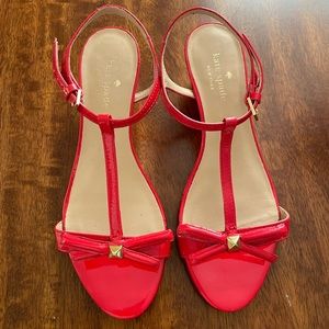 Kate Spade Red Patent Bow Wedge Sandals - Size 7M